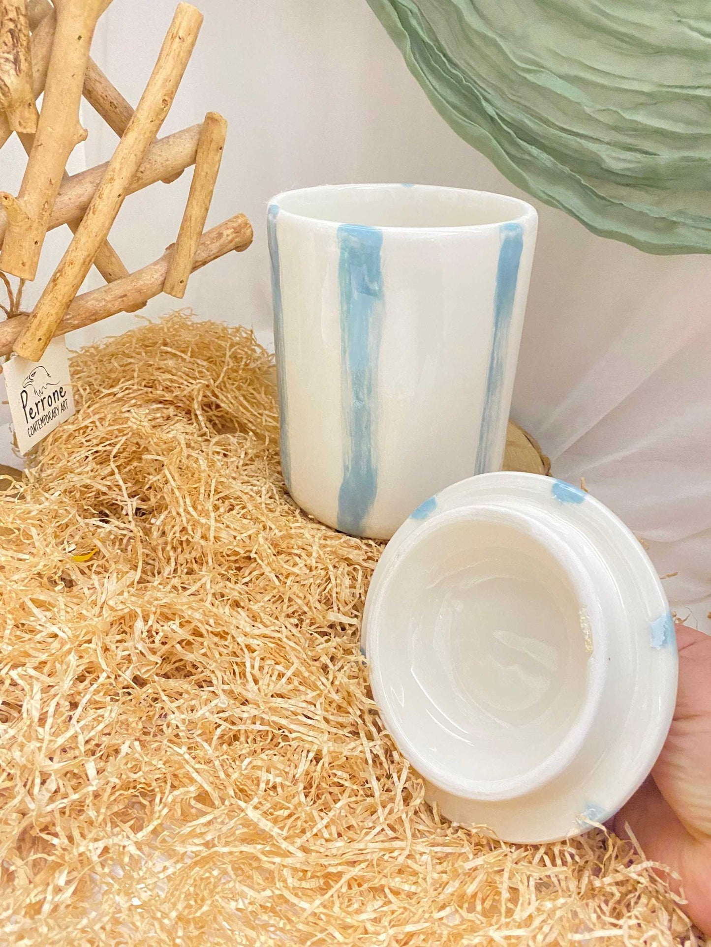 White Ceramic Biscuit Jar Autumn Collection