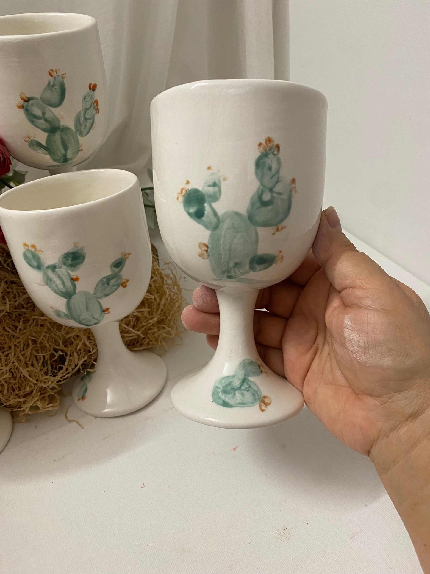 Calici 6 in ceramica bianca, Collezione Fico d'India