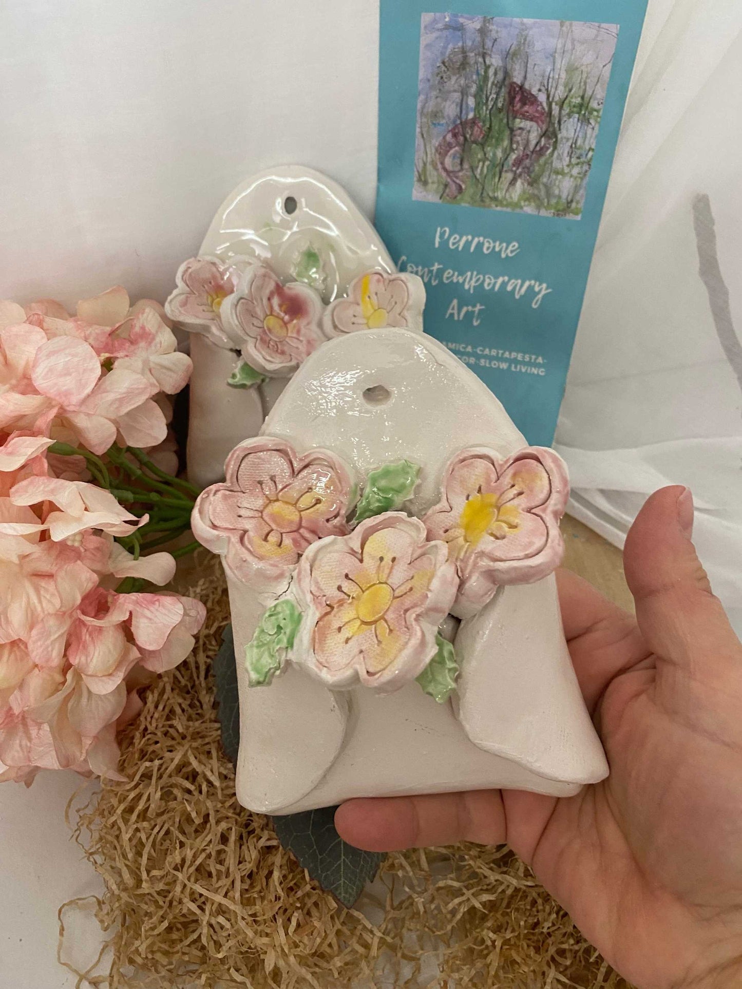 Decorazione da muro Collezione Ciliegio in ceramica bianca