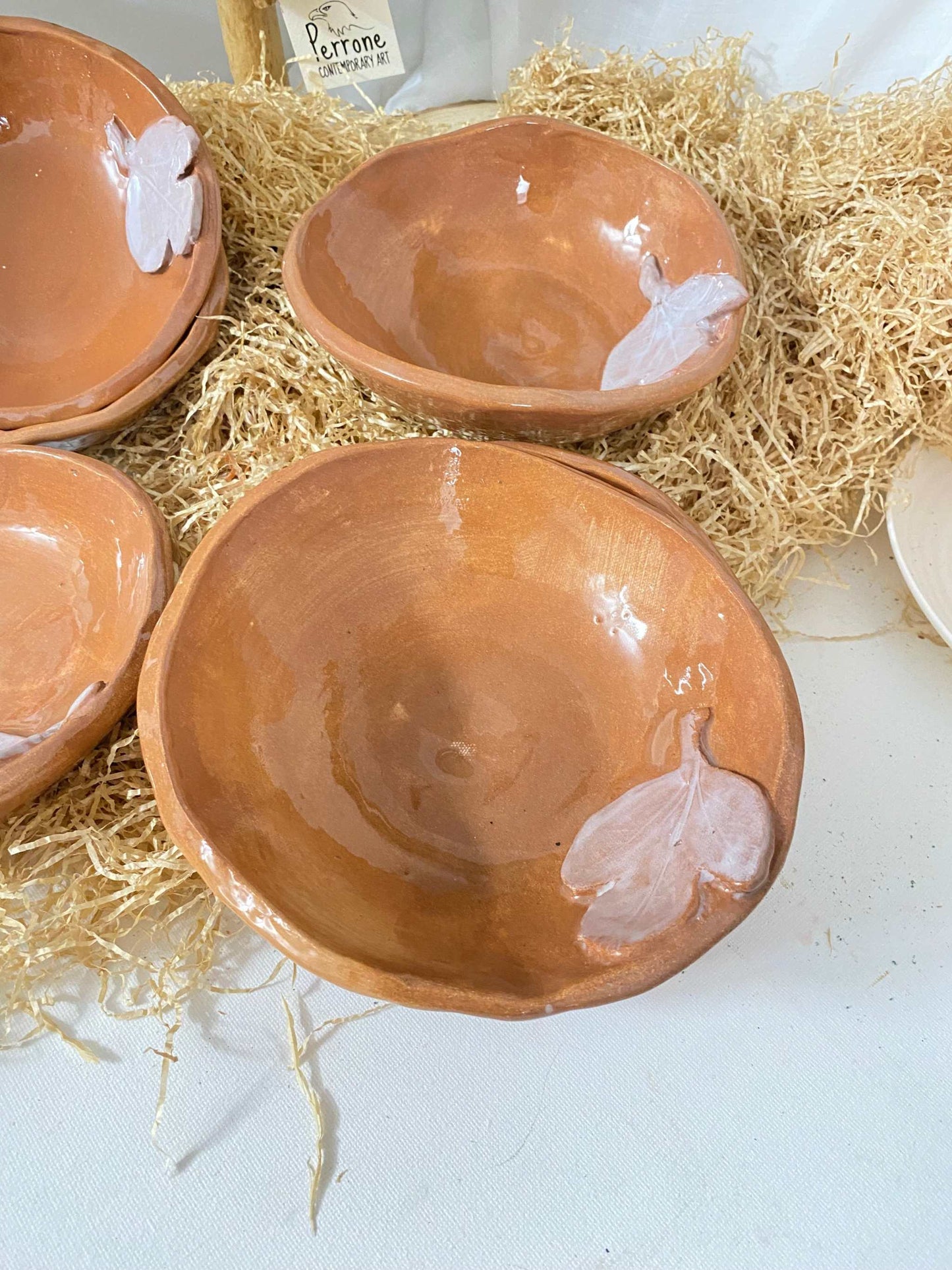 Set di 6 Ciotole in Ceramica Rossa – Collezione Mediterraneo con Foglia di Fico
