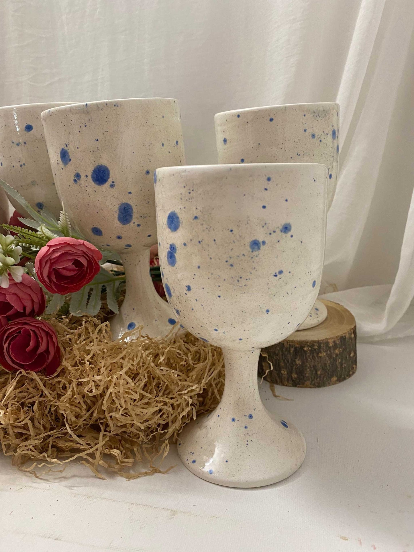 Set of 6 white ceramic glasses, Summer Collection