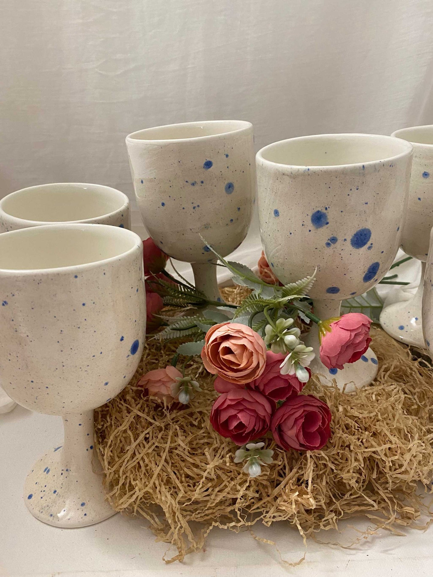 Set of 6 white ceramic glasses, Summer Collection