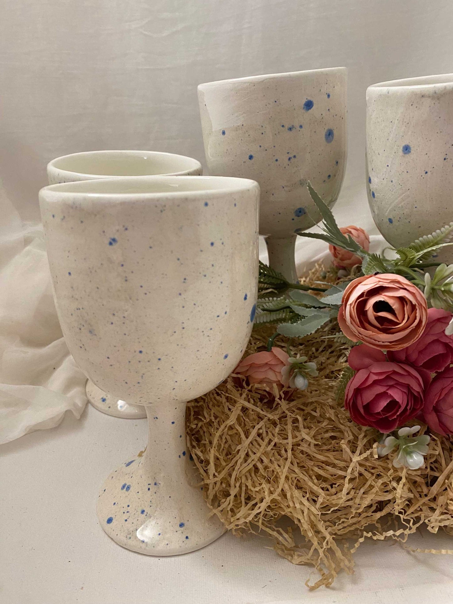 Set of 6 white ceramic glasses, Summer Collection