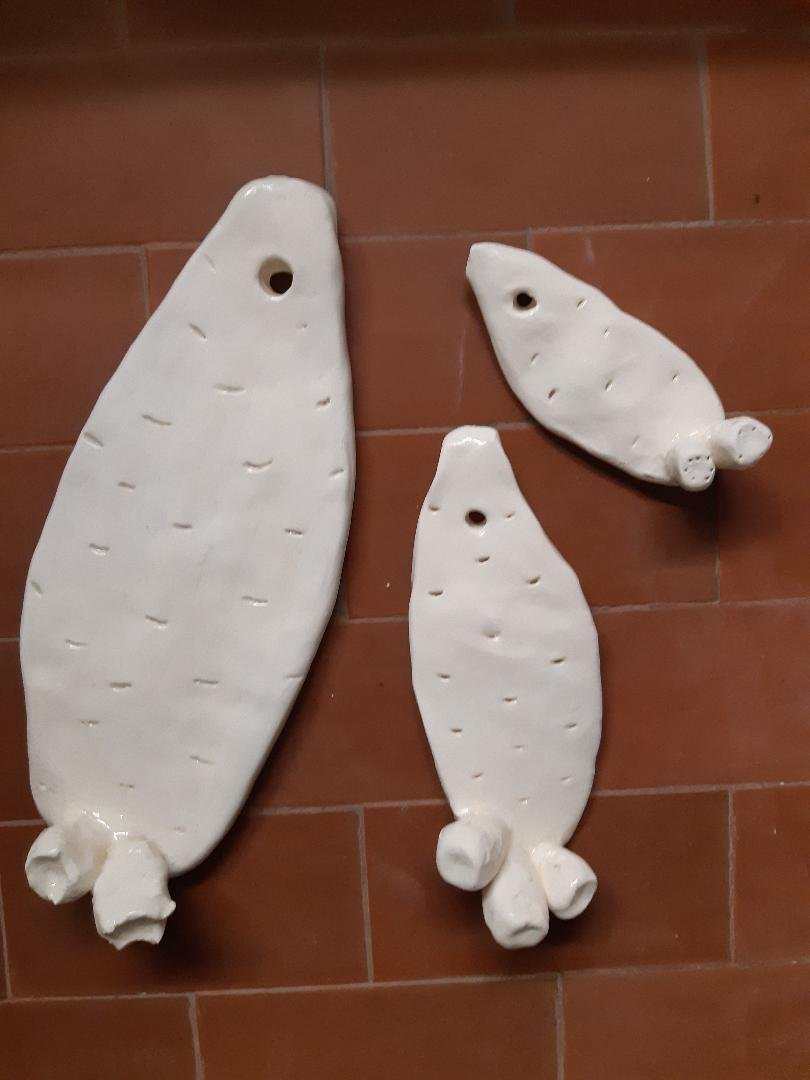 Set of three handmade white ceramic prickly pear decorations for home wall decor Tris Decori Fico d'India