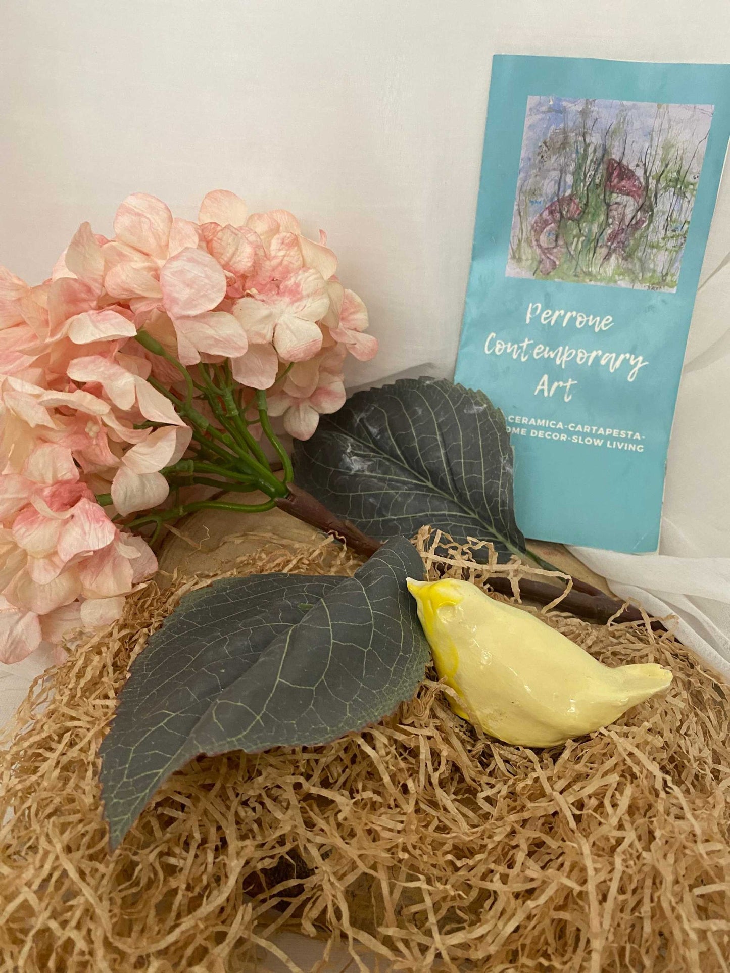 Yellow Bird in White Ceramic Spring Collection