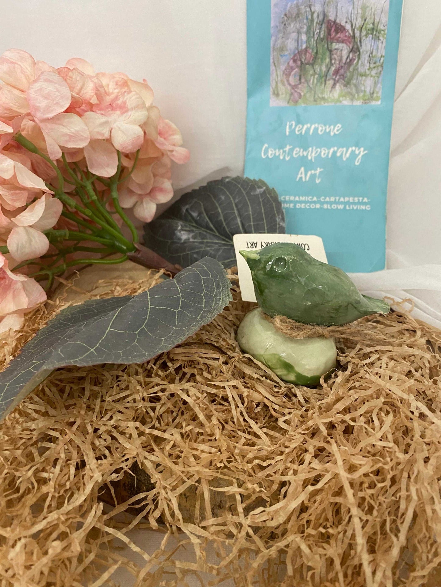 Green Bird in White Ceramic, Spring Collection