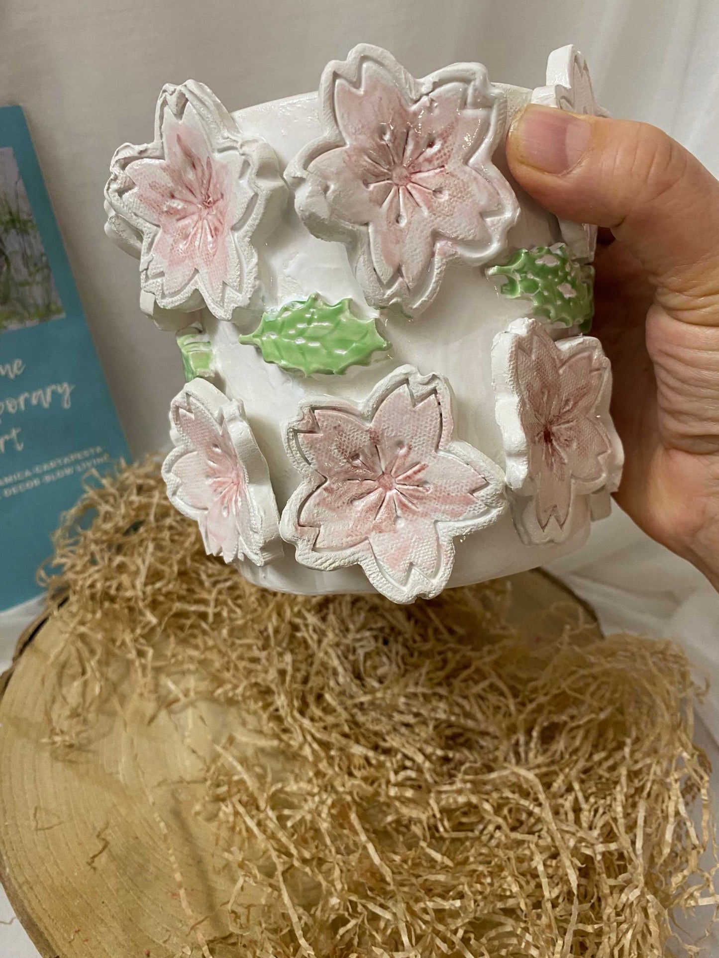 Vaso Cache Pot Collezione Ciliegio in ceramica bianca