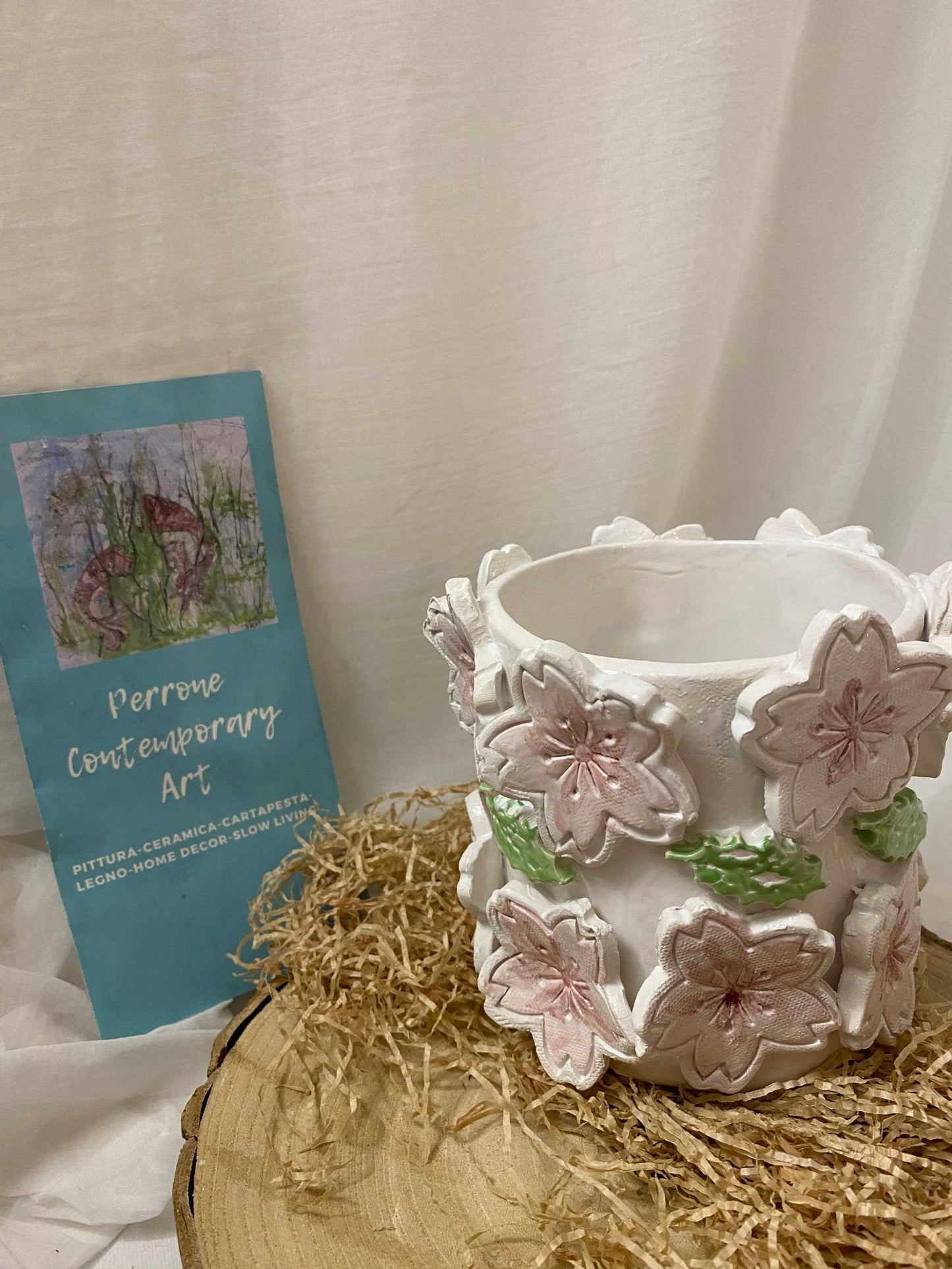 Vaso Cache Pot Collezione Ciliegio in ceramica bianca