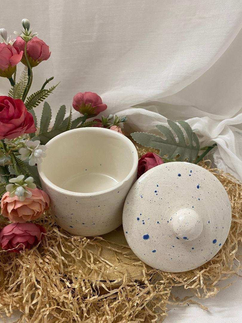White Ceramic Sugar Bowl, Summer Collection
