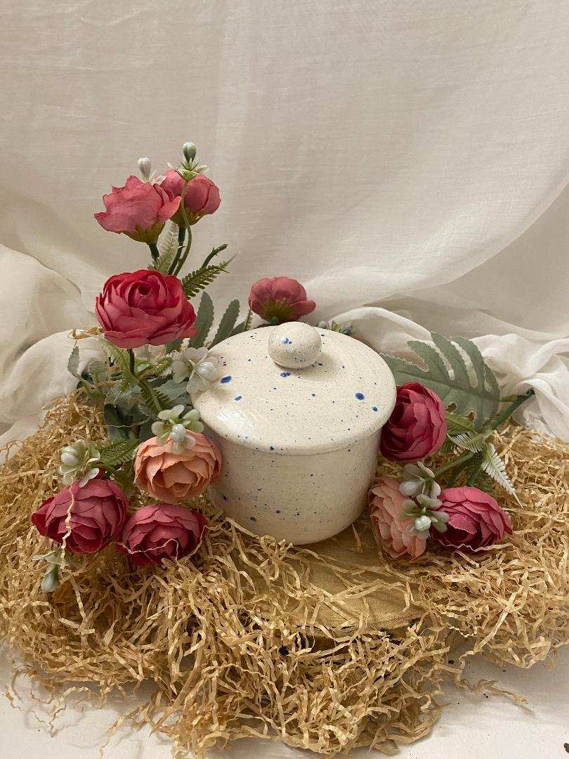 White Ceramic Sugar Bowl, Summer Collection