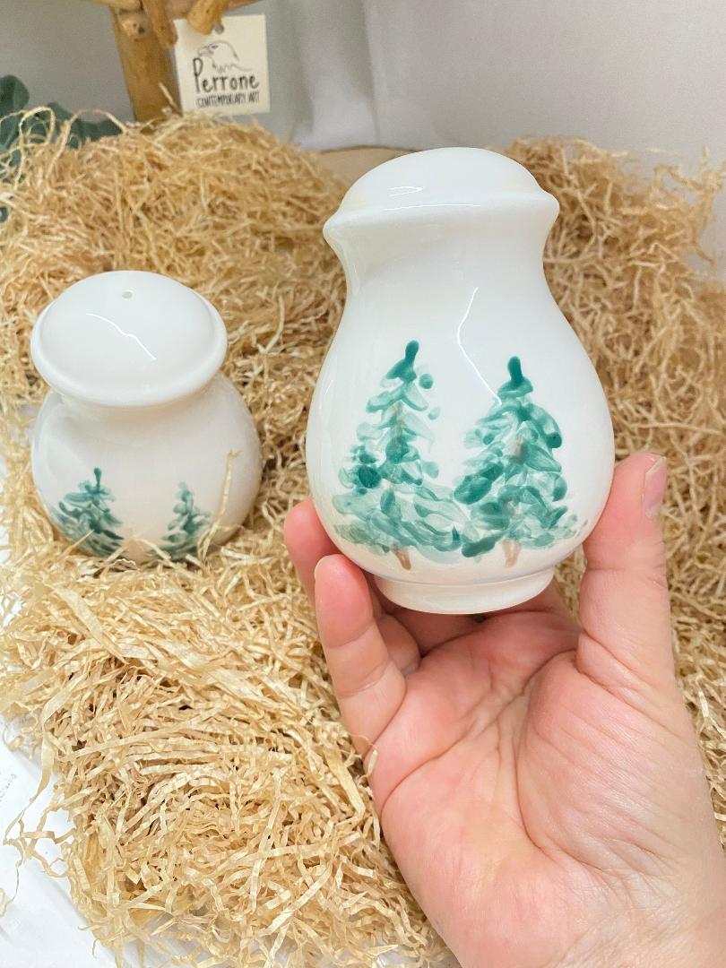 Porta sale e porta pepe Collezione Inverno in ceramica bianca