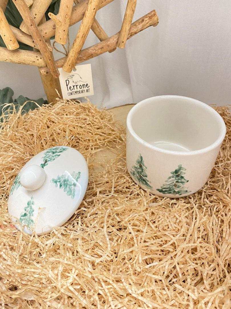 White Ceramic Sugar Bowl, Winter Collection