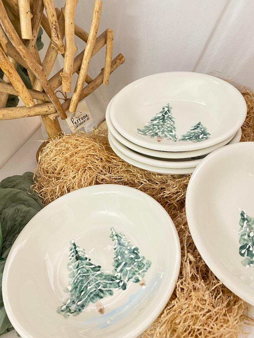 Set of 6 White Ceramic Deep Plates – Winter Collection