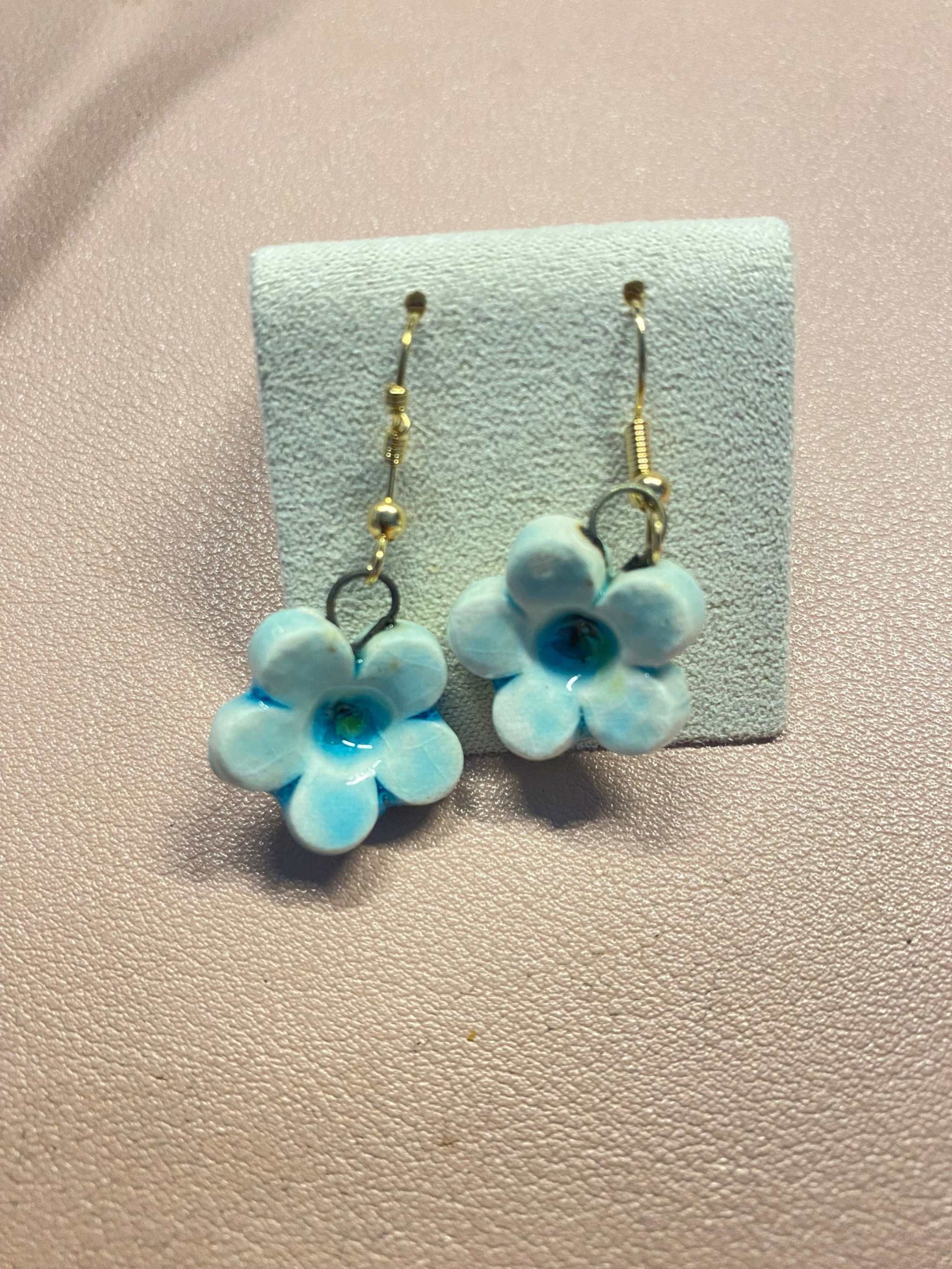 Handcrafted ceramic flower-shaped earrings with gold-tone hypoallergenic steel hooks from the Luxury Bijoux collection