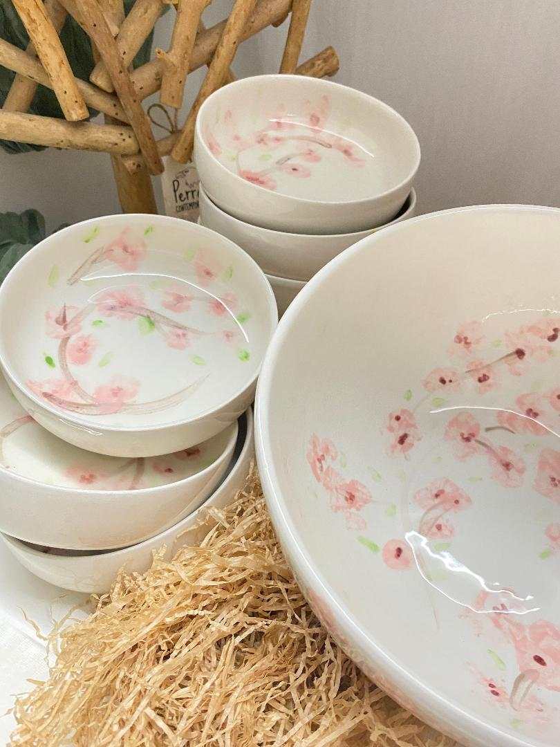 Servizio Macedonia x6 in ceramica bianca, Collezione Sakura