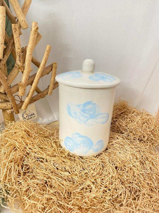 Ceramic kitchen jar from Nuvola Collection with blue cloud design for stylish storage